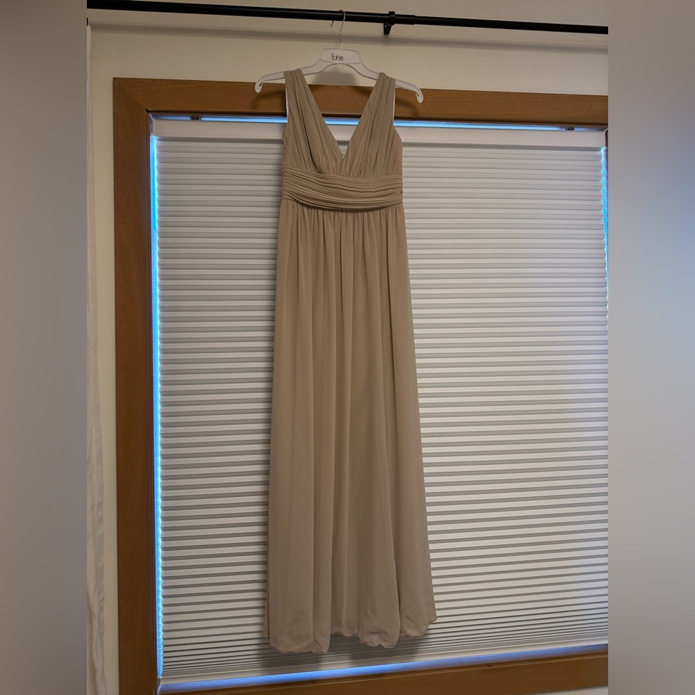 Bill Levkoff Tan Ruched Maxi Gown V-neck